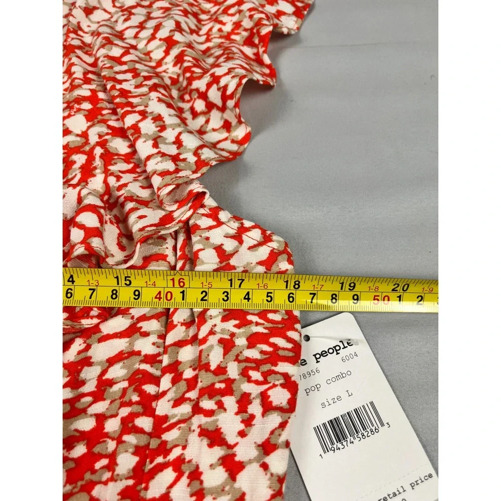 Free People Pop Combo Red Ruffle Wrap Mini Dress Womens Large Boho Cottage‎ New